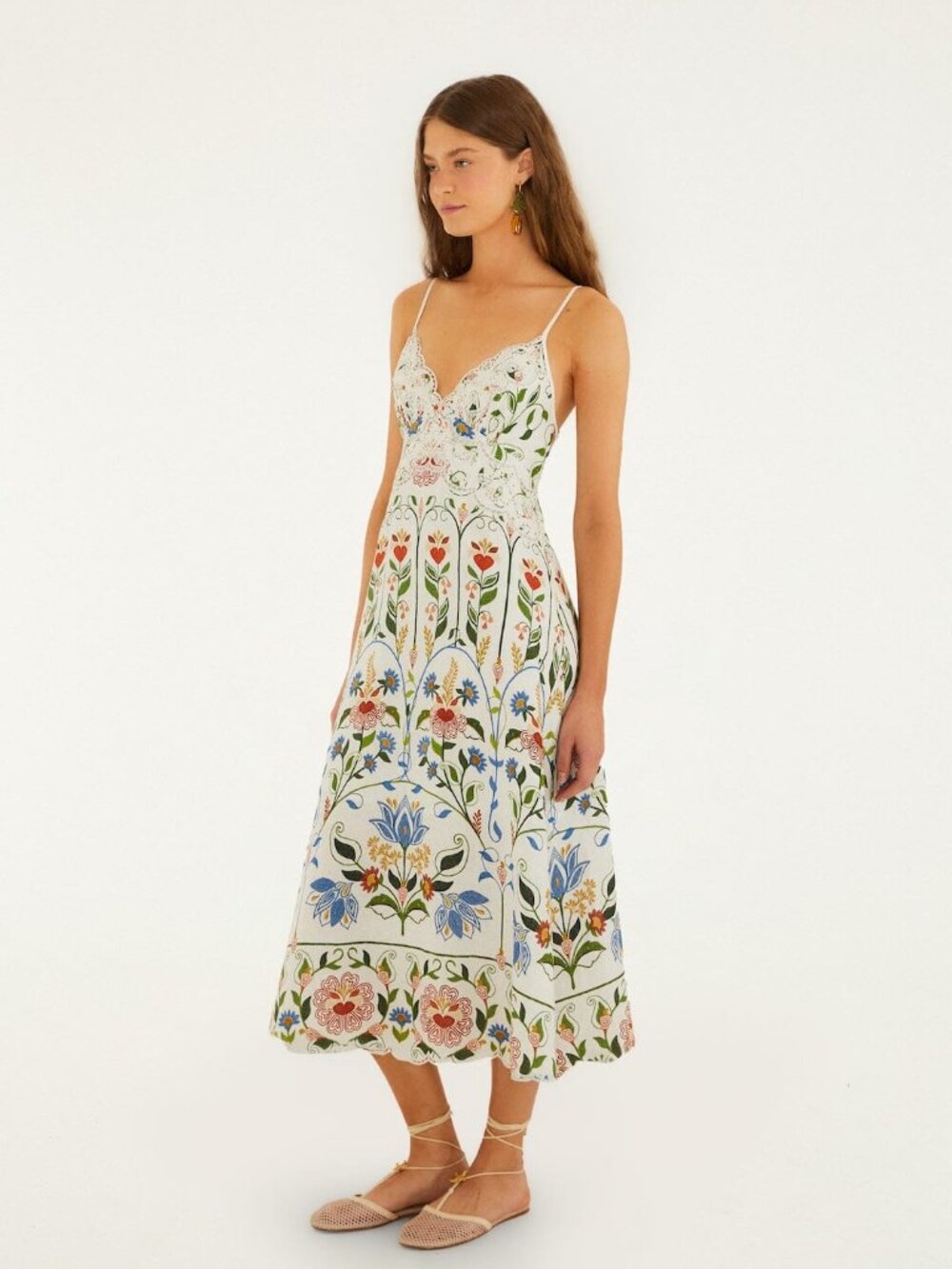 NWT FARM Rio stitched garden 100% linen midi dress - Picture 1 of 5